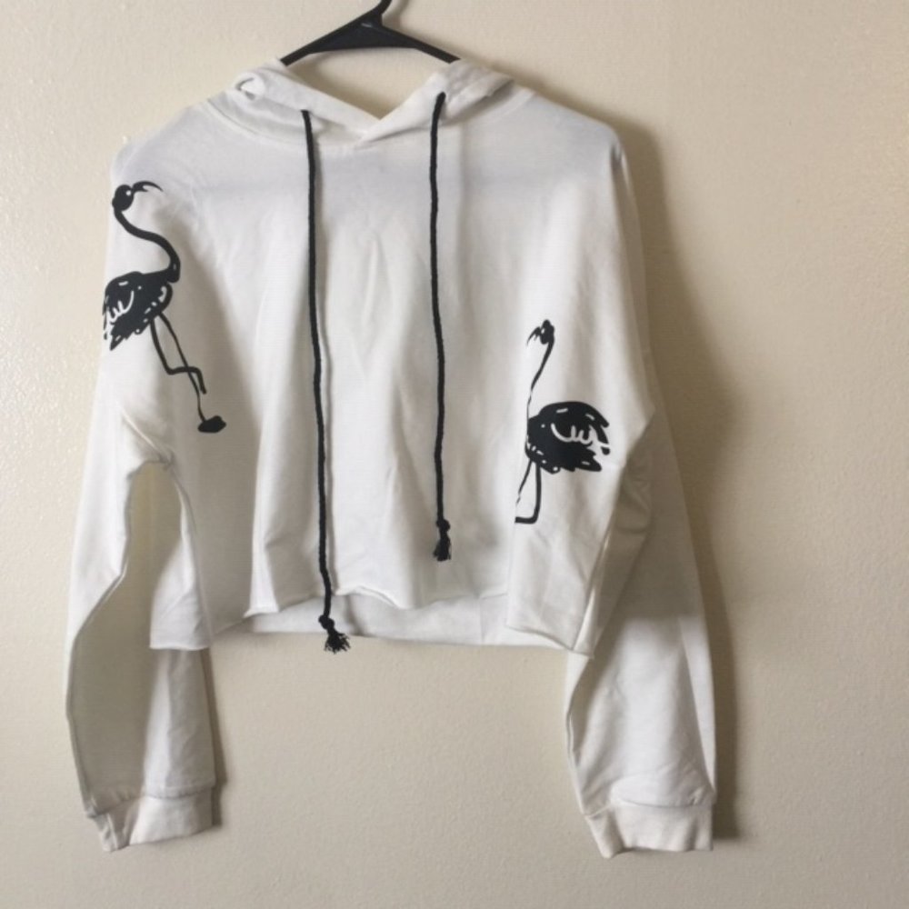 White Hoodie Crop Sweater(Size L)